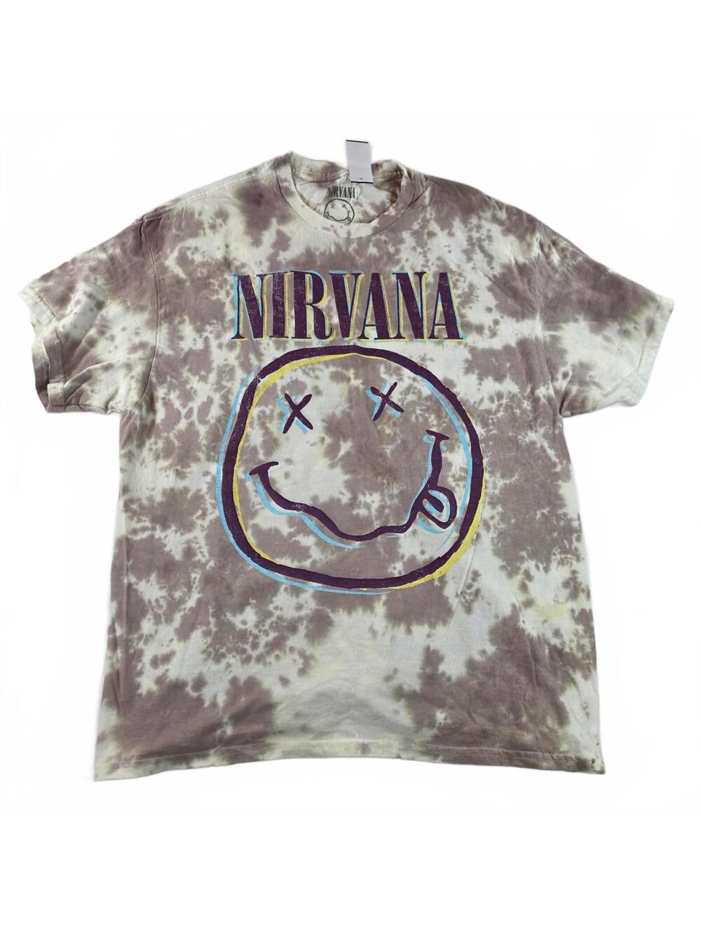 Nirvana Tie-Dye Graphic Band T-Shirt Men X-Large Brown Vintage Style NWT